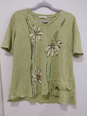 Jess and Jane Floral Artsy Boho Cotton Green Top Shirt